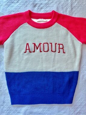Amour Colorblock Crewneck Sweater in Red/Pink, Cream & Blue from Conbipel Italy